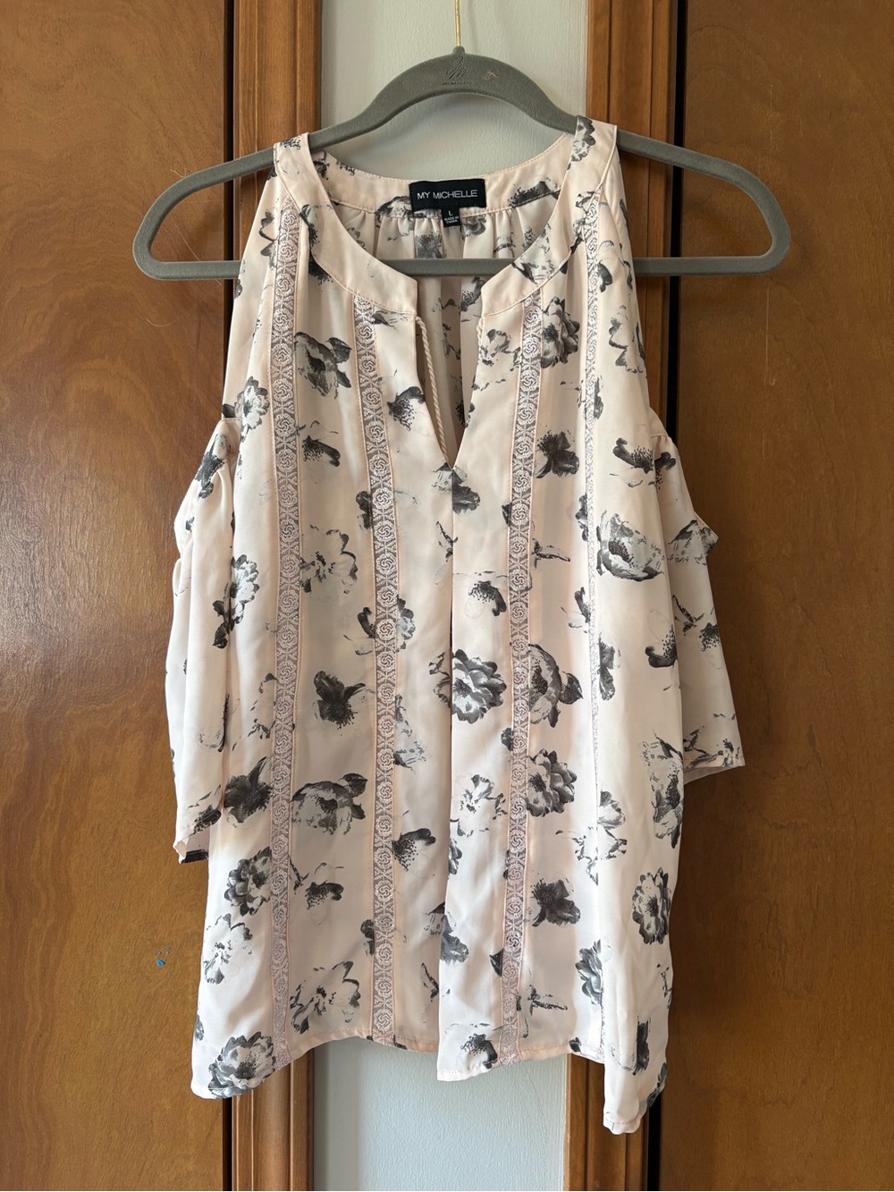 My Michelle Light Blush Pink Floral Cold-Shoulder Blouse